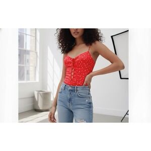 NWT! Zara Red White Star Bodysuit Size L Sleeveless V-Neck Adjustable‎ Straps
